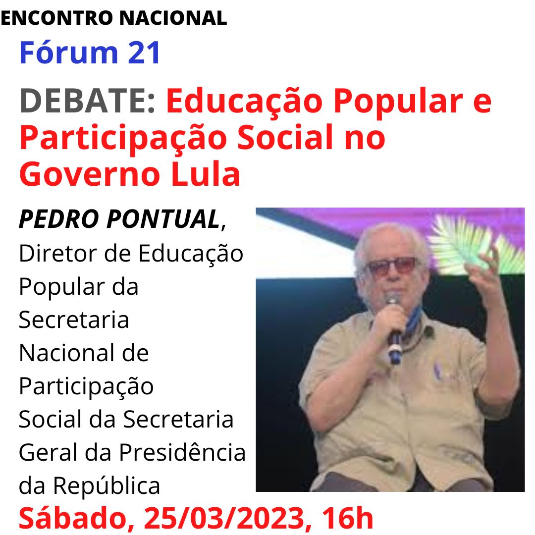 Educação Popular e Participação Social neste sábado às 16h com Pedro Pontual